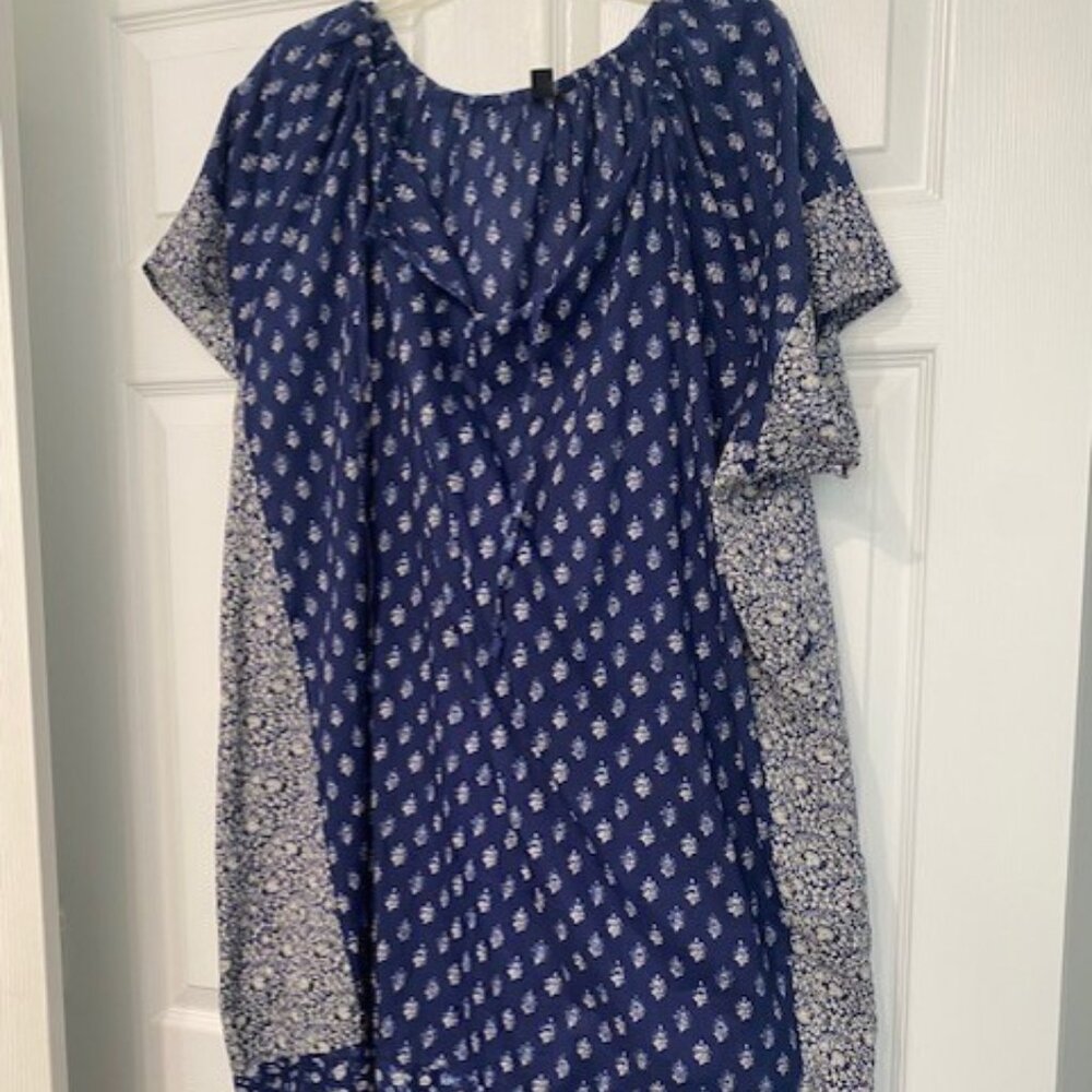 Lucky Brand Bandana Tunic Shirt Dress Woman's 3X Plus Blue Geometric Casual‎